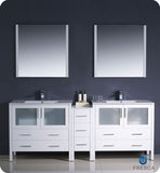 Fresca Torino 84" White Double Sink Vanity w/ Side Cabinet & Integrated Sinks