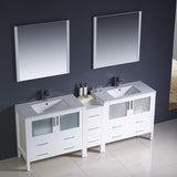 Fresca Torino 84" White Modern Double Sink Bathroom Vanity w/ Side Cabinet & Integrated Sinks