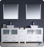 Fresca Torino 84" White Modern Double Sink Vanity w/ Side Cabinet & Vessel Sinks