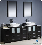 Fresca Torino 84" Espresso Double Sink Vanity w/ 3 Side Cabinets & Vessel Sinks