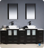 Fresca Torino 84" Espresso Double Sink Vanity w/ 3 Side Cabinets & Vessel Sinks