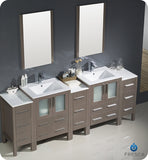 Fresca Torino 84" Gray Oak Double Sink Vanity w/ 3 Cabinets & Integrated Sinks
