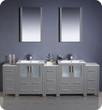 Fresca Torino 84" Gray Double Sink Vanity w/ 3 Side Cabinets & Integrated Sinks