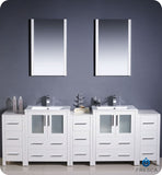 Fresca Torino 84" White Double Sink Vanity w/ 3 Side Cabinets & Integrated Sinks