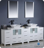 Fresca Torino 84" White Double Sink Vanity w/ 3 Side Cabinets & Vessel Sinks