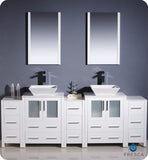 Fresca Torino 84" White Double Sink Vanity w/ 3 Side Cabinets & Vessel Sinks