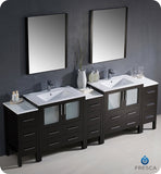 Fresca Torino 96" Espresso Double Sink Vanity w/ 3 Cabinets & Integrated Sinks