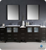 Fresca Torino 96" Espresso Double Sink Vanity w/ 3 Cabinets & Integrated Sinks