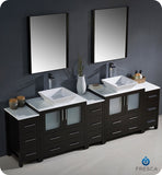 Fresca Torino 96" Espresso Double Sink Vanity w/ 3 Side Cabinets & Vessel Sinks