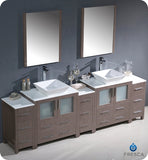 Fresca Torino 96" Gray Oak Double Sink Vanity w/ 3 Side Cabinets & Vessel Sinks
