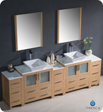 Fresca Torino 96" Light Oak Double Sink Vanity w/ 3 Side Cabinets & Vessel Sinks