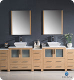 Fresca Torino 96" Light Oak Double Sink Vanity w/ 3 Side Cabinets & Vessel Sinks