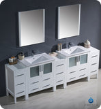 Fresca Torino 96" White Double Sink Vanity w/ 3 Side Cabinets & Integrated Sinks