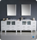 Fresca Torino 96" White Double Sink Vanity w/ 3 Side Cabinets & Integrated Sinks