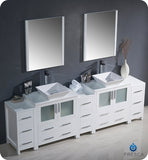 Fresca Torino 96" White Double Sink Vanity w/ 3 Side Cabinets & Vessel Sinks