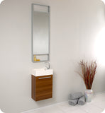 Fresca Pulito 16" Small Teak Modern Bathroom Vanity w/ Tall Mirror