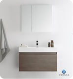 Fresca Mezzo 36" Gray Oak Wall Hung Modern Bathroom Vanity w/ Medicine Cabinet