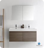 Fresca Mezzo 48" Gray Oak Wall Hung Double Sink Vanity w/ Medicine Cabinet