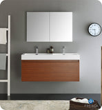 Fresca Mezzo 48" Teak Wall Hung Double Sink Modern Vanity w/ Medicine Cabinet