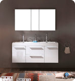 Fresca Opulento 54" White Modern Double Sink Bathroom Vanity w/ Medicine Cabinet