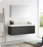 Fresca Mezzo 60" Black Wall Hung Single Sink Modern Vanity w/ Medicine Cabinet