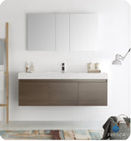 Fresca Mezzo 60" Gray Oak Wall Hung Single Sink Vanity w/ Medicine Cabinet