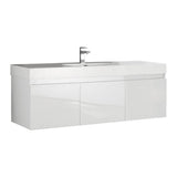Fresca Mezzo 60" White Wall Hung Single Sink Modern Bathroom Vanity Set - No Mirror