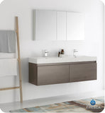 Fresca Mezzo 60" Gray Oak Wall Hung Double Sink Vanity w/ Medicine Cabinet