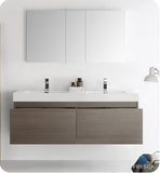 Fresca Mezzo 60" Gray Oak Wall Hung Double Sink Vanity w/ Medicine Cabinet