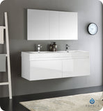 Fresca Mezzo 60" White Wall Hung Double Sink Modern Vanity w/ Medicine Cabinet