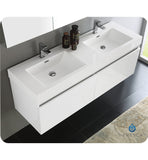 Fresca Mezzo 60" White Wall Hung Double Sink Modern Vanity w/ Medicine Cabinet