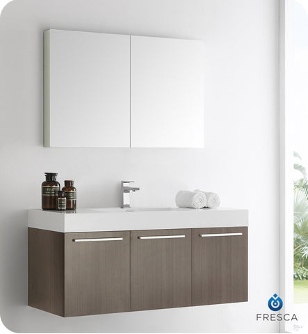 Fresca Vista 48" Gray Oak Wall Hung Modern Bathroom Vanity w/ Medicine Cabinet