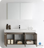Fresca Vista 48" Gray Oak Wall Hung Modern Bathroom Vanity w/ Medicine Cabinet