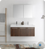 Fresca Vista 48" Walnut Wall Hung Double Sink Modern Vanity w/ Medicine Cabinet