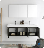 Fresca Vista 60" Black Wall Hung Double Sink Modern Vanity w/ Medicine Cabinet