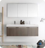 Fresca Vista 60" Gray Oak Wall Hung Double Sink Vanity w/ Medicine Cabinet