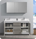 Fresca Allier Rio 60" Ash Gray Double Sink Modern Vanity w/ Medicine Cabinet