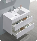 Fresca Valencia 36" Glossy White Wall Hung Modern Vanity w/ Medicine Cabinet