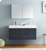 Fresca Valencia 48" Dark Slate Gray Wall Hung Double Sink Vanity w/ Cabinet