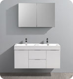 Fresca Valencia 48" Glossy White Wall Double Sink Vanity w/ Medicine Cabinet