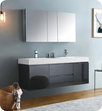 Fresca Valencia 60" Dark Slate Gray Wall Hung Double Sink Vanity w/ Cabinet