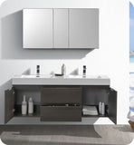 Fresca Valencia 60" Gray Oak Wall Hung Double Sink Vanity w/ Medicine Cabinet