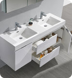 Fresca Valencia 60" Glossy White Wall Double Sink Vanity w/ Medicine Cabinet