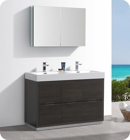 Fresca Valencia 48" Gray Oak Standing Double Sink Vanity w/ Medicine Cabinet