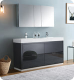 Fresca Valencia 60" Dark Slate Gray Free Standing Double Sink Vanity w/ Cabinet