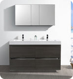 Fresca Valencia 60" Gray Oak Standing Double Sink Vanity w/ Medicine Cabinet
