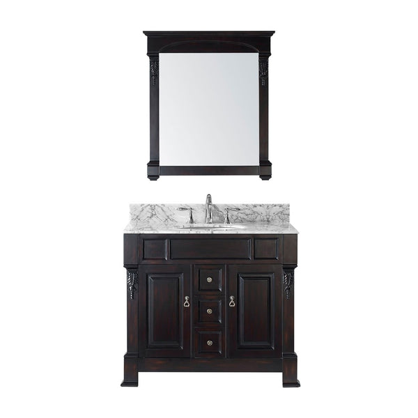 Virtu USA Huntshire 40" Single Bathroom Vanity w/ Marble Top, Round Sink, Mirror