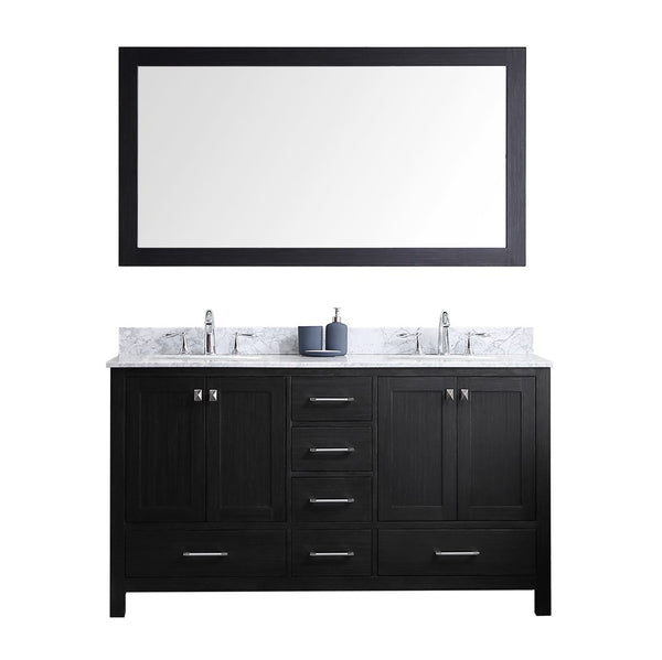 Virtu USA Caroline Premium 60" Double Bathroom Vanity w/ Round Sink, Mirror