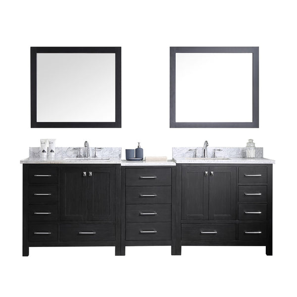Virtu USA Caroline Premium 92" Double Bathroom Vanity w/ Square Sink, Mirror