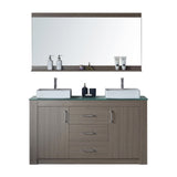 Virtu USA Tavian 60" Double Bathroom Vanity w/ Glass Top, Sink, Faucet, Mirror